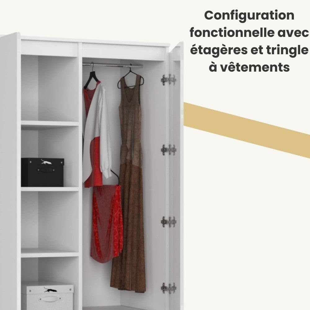 AKORD Wardrobe with 2 Doors | Bedroom Wardrobe with 2 Drawers with Shelves and a Rod | L90 x H180 x D51 cm | Laminate Panel 16 mm | Wardrobe without Wardrobe Bedroom | Dressing Room Storage Cupboard - Image 3