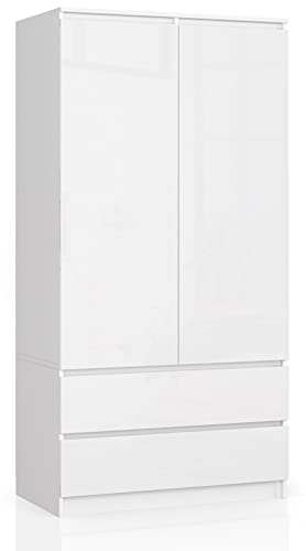 AKORD Wardrobe with 2 Doors | Bedroom Wardrobe with 2 Drawers with Shelves and a Rod | L90 x H180 x D51 cm | Laminate Panel 16 mm | Wardrobe without Wardrobe Bedroom | Dressing Room Storage Cupboard - Image 7