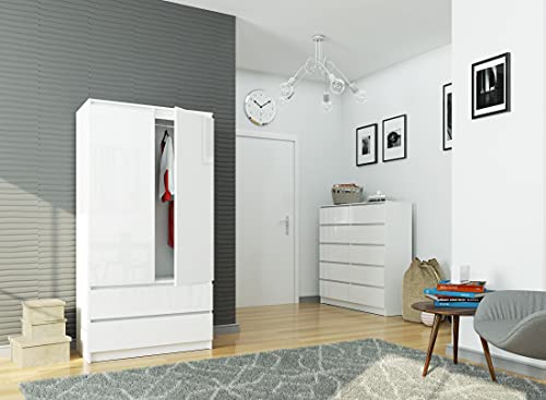 AKORD Wardrobe with 2 Doors | Bedroom Wardrobe with 2 Drawers with Shelves and a Rod | L90 x H180 x D51 cm | Laminate Panel 16 mm | Wardrobe without Wardrobe Bedroom | Dressing Room Storage Cupboard - Image 8