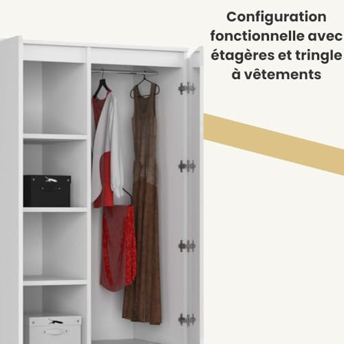 AKORD Wardrobe with 2 Doors | Bedroom Wardrobe with 2 Drawers with Shelves and a Rod | L90 x H180 x D51 cm | Laminate Panel 16 mm | Wardrobe without Wardrobe Bedroom | Dressing Room Storage Cupboard - Image 10