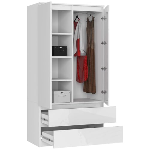 AKORD Wardrobe with 2 Doors | Bedroom Wardrobe with 2 Drawers with Shelves and a Rod | L90 x H180 x D51 cm | Laminate Panel 16 mm | Wardrobe without Wardrobe Bedroom | Dressing Room Storage Cupboard - Image 11
