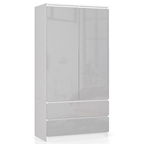 AKORD Wardrobe with 2 Doors | Bedroom Wardrobe with 2 Drawers with Shelves and a Rod | L90 x H180 x D51 cm | Laminate Panel 16 mm | Wardrobe without Wardrobe Bedroom | Dressing Room Storage Cupboard - Image 5