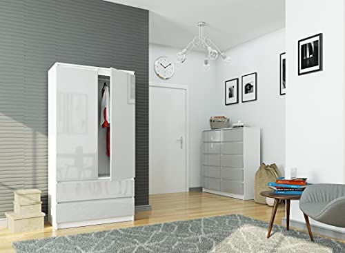 AKORD Wardrobe with 2 Doors | Bedroom Wardrobe with 2 Drawers with Shelves and a Rod | L90 x H180 x D51 cm | Laminate Panel 16 mm | Wardrobe without Wardrobe Bedroom | Dressing Room Storage Cupboard - Image 6