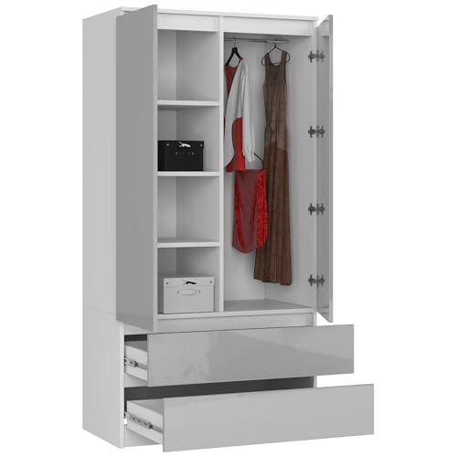 AKORD Wardrobe with 2 Doors | Bedroom Wardrobe with 2 Drawers with Shelves and a Rod | L90 x H180 x D51 cm | Laminate Panel 16 mm | Wardrobe without Wardrobe Bedroom | Dressing Room Storage Cupboard - Image 8