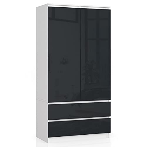 AKORD Wardrobe with 2 Doors | Bedroom Wardrobe with 2 Drawers with Shelves and a Rod | L90 x H180 x D51 cm | Laminate Panel 16 mm | Wardrobe without Wardrobe Bedroom | Dressing Room Storage Cupboard - Image 4