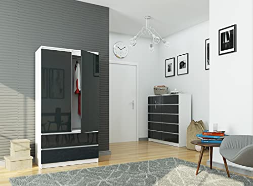 AKORD Wardrobe with 2 Doors | Bedroom Wardrobe with 2 Drawers with Shelves and a Rod | L90 x H180 x D51 cm | Laminate Panel 16 mm | Wardrobe without Wardrobe Bedroom | Dressing Room Storage Cupboard - Image 5