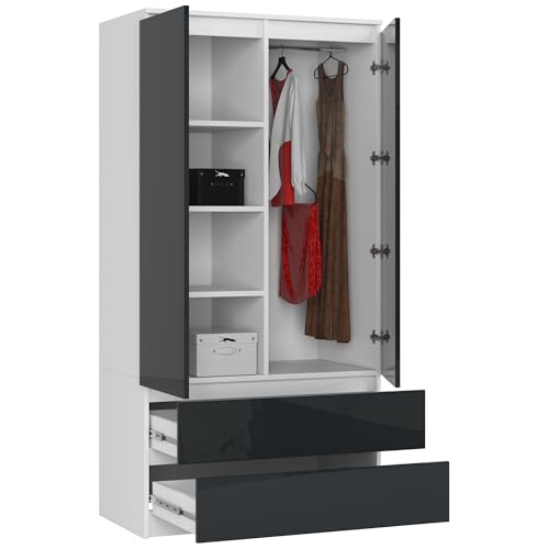AKORD Wardrobe with 2 Doors | Bedroom Wardrobe with 2 Drawers with Shelves and a Rod | L90 x H180 x D51 cm | Laminate Panel 16 mm | Wardrobe without Wardrobe Bedroom | Dressing Room Storage Cupboard - Image 7