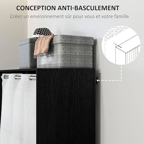 HOMCOM Wardrobe with Curtain, Wardrobe with Curtain, Bedroom Wardrobe with Rod, 3 Compartments and 3 Removable Fabric Drawers – 105 x 48 x 160 cm, Black - Image 9