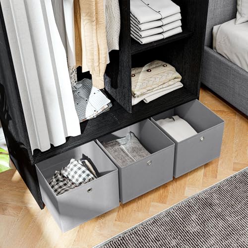 HOMCOM Wardrobe with Curtain, Wardrobe with Curtain, Bedroom Wardrobe with Rod, 3 Compartments and 3 Removable Fabric Drawers – 105 x 48 x 160 cm, Black - Image 10