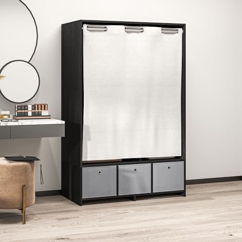 HOMCOM Wardrobe with Curtain, Wardrobe with Curtain, Bedroom Wardrobe with Rod, 3 Compartments and 3 Removable Fabric Drawers – 105 x 48 x 160 cm, Black - Image 12