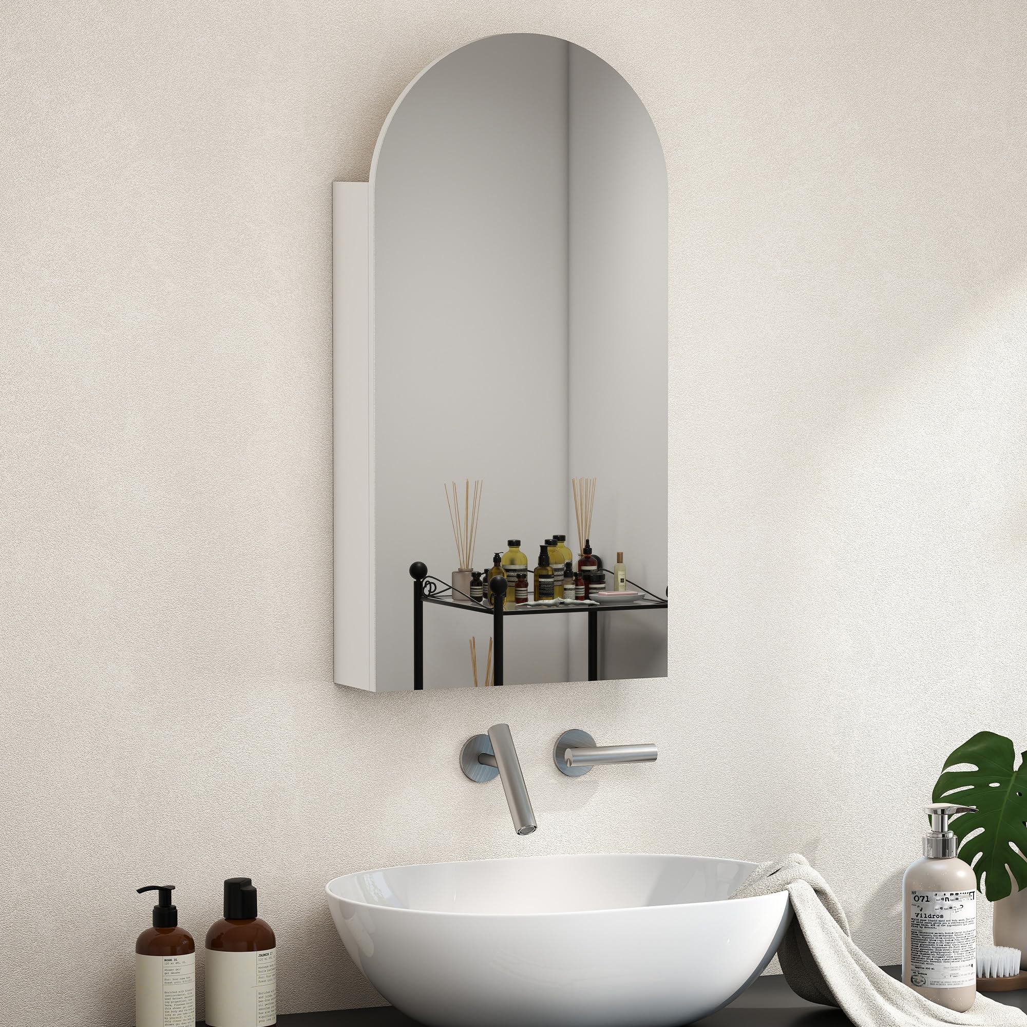 HOMCOM Bathroom Wall Cabinet with Mirror, 40 x 12 x 80 cm, Bathroom Cabinet, Frameless Arch Bathroom Cabinet and Adjustable Glass Shelves, White - Image 1