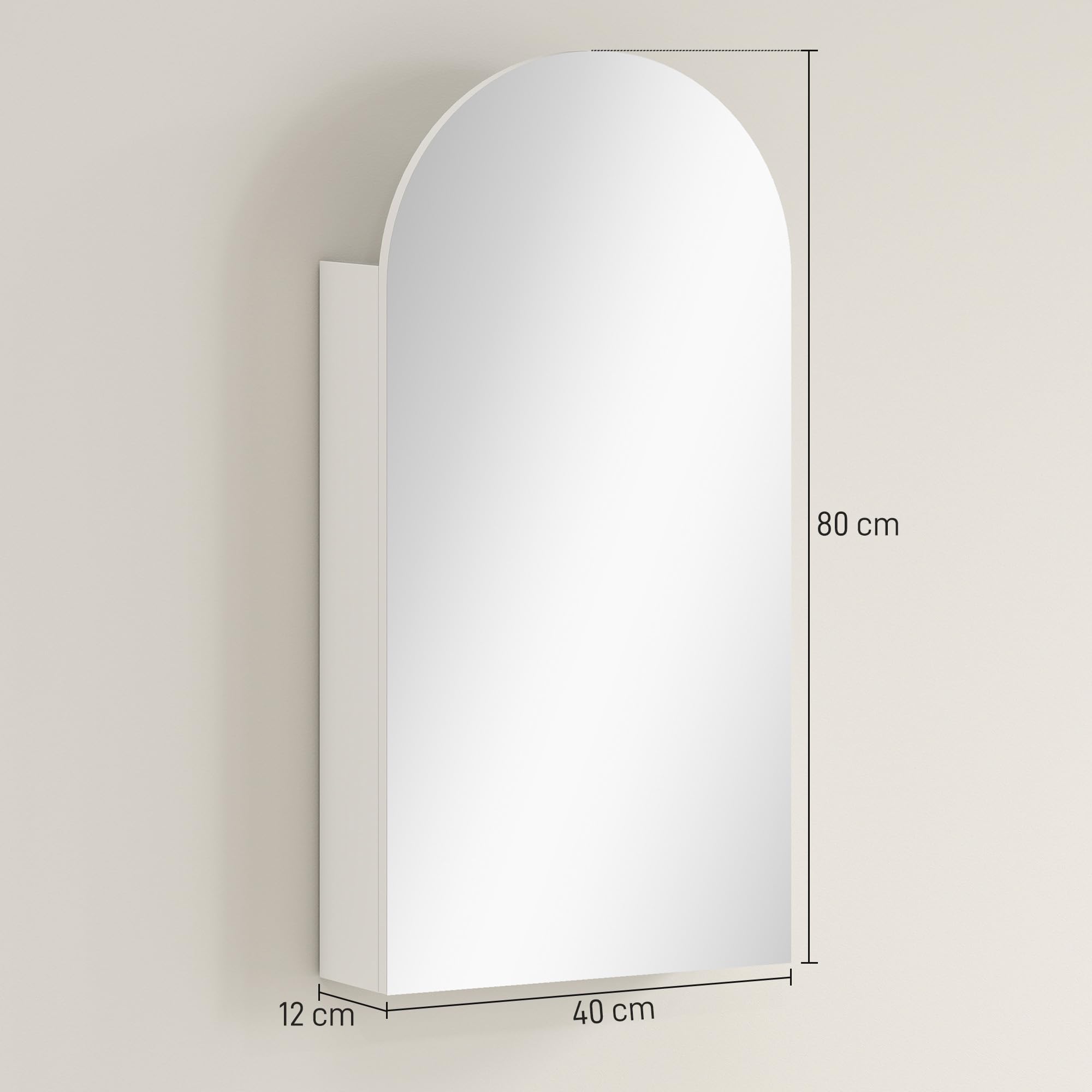 HOMCOM Bathroom Wall Cabinet with Mirror, 40 x 12 x 80 cm, Bathroom Cabinet, Frameless Arch Bathroom Cabinet and Adjustable Glass Shelves, White - Image 2