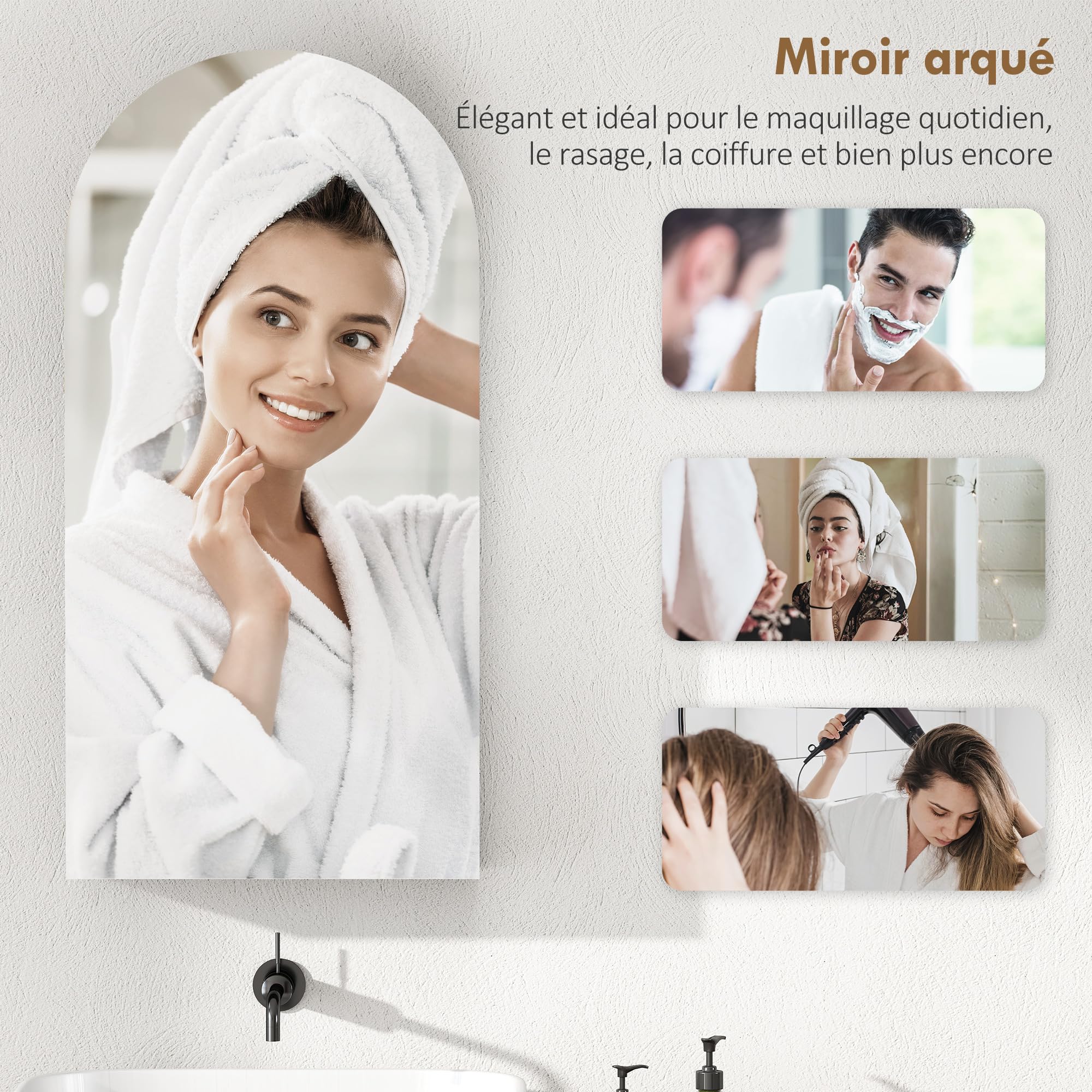 HOMCOM Bathroom Wall Cabinet with Mirror, 40 x 12 x 80 cm, Bathroom Cabinet, Frameless Arch Bathroom Cabinet and Adjustable Glass Shelves, White - Image 4