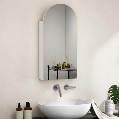 HOMCOM Bathroom Wall Cabinet with Mirror, 40 x 12 x 80 cm, Bathroom Cabinet, Frameless Arch Bathroom Cabinet and Adjustable Glass Shelves, White - Image 7