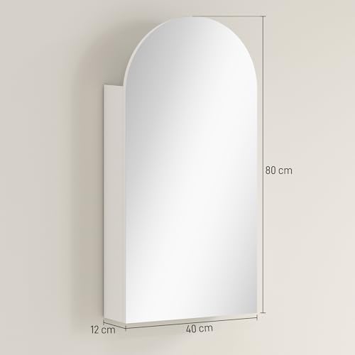 HOMCOM Bathroom Wall Cabinet with Mirror, 40 x 12 x 80 cm, Bathroom Cabinet, Frameless Arch Bathroom Cabinet and Adjustable Glass Shelves, White - Image 8