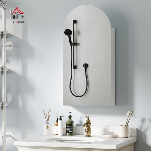 HOMCOM Bathroom Wall Cabinet with Mirror, 40 x 12 x 80 cm, Bathroom Cabinet, Frameless Arch Bathroom Cabinet and Adjustable Glass Shelves, White - Image 9