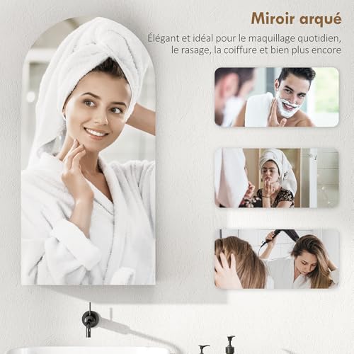HOMCOM Bathroom Wall Cabinet with Mirror, 40 x 12 x 80 cm, Bathroom Cabinet, Frameless Arch Bathroom Cabinet and Adjustable Glass Shelves, White - Image 10