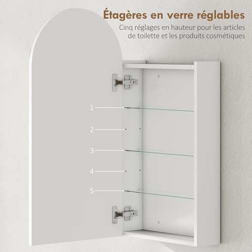 HOMCOM Bathroom Wall Cabinet with Mirror, 40 x 12 x 80 cm, Bathroom Cabinet, Frameless Arch Bathroom Cabinet and Adjustable Glass Shelves, White - Image 11