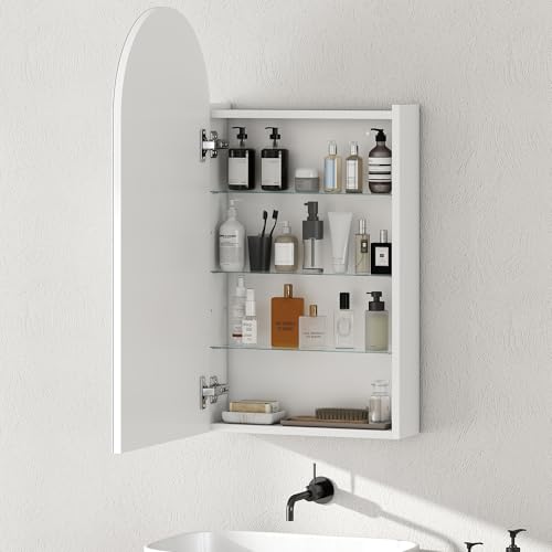 HOMCOM Bathroom Wall Cabinet with Mirror, 40 x 12 x 80 cm, Bathroom Cabinet, Frameless Arch Bathroom Cabinet and Adjustable Glass Shelves, White - Image 13
