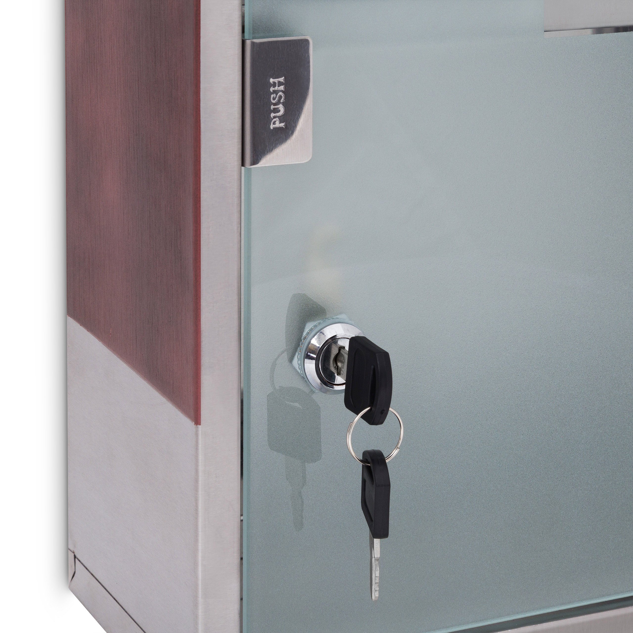 Relaxdays EMERGENCY XL Medicine Cabinet Stainless Steel and Wood, Large, Size: 45 x 30 x 12 cm, 3 Shelves, Lockable, 2 Buttons, Silver/Brown - Image 3