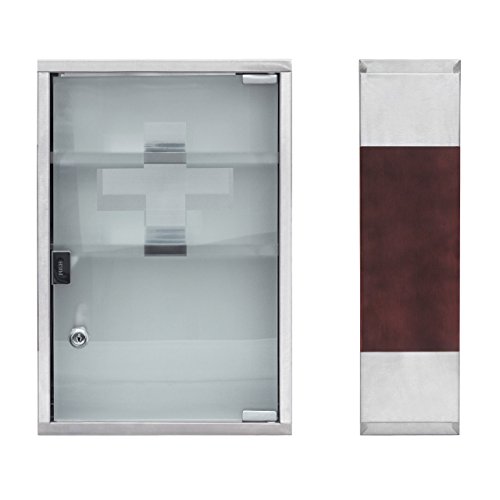 Relaxdays EMERGENCY XL Medicine Cabinet Stainless Steel and Wood, Large, Size: 45 x 30 x 12 cm, 3 Shelves, Lockable, 2 Buttons, Silver/Brown - Image 10