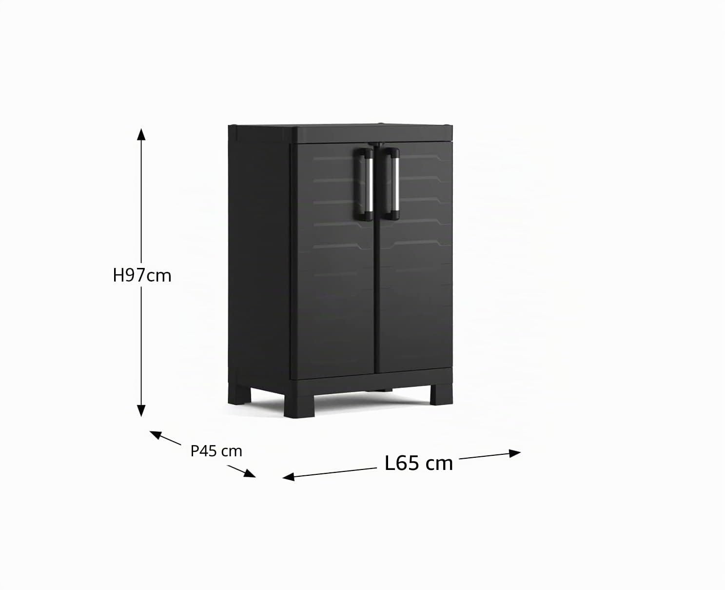 Keter Bas Noir Detroit Resin Adjustable 2 Shelf Cabinet 65 x 45 x 97 cm Ecommerce Pack - Image 2