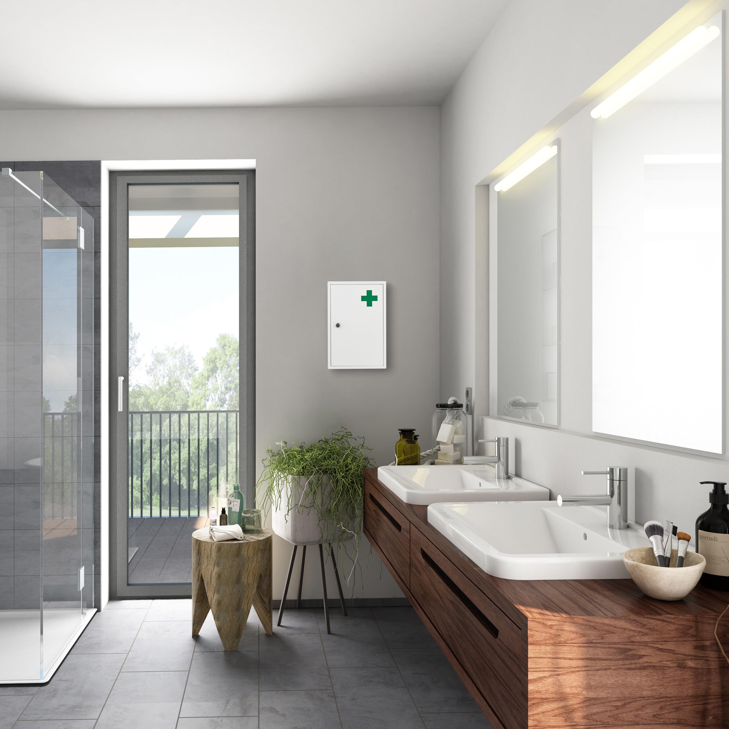 Relaxdays Medicine Cabinet, Lockable, 2 Levels, Steel, HxWxD: 32x21.5x8cm, for Medicine, Hanging, White - Image 2