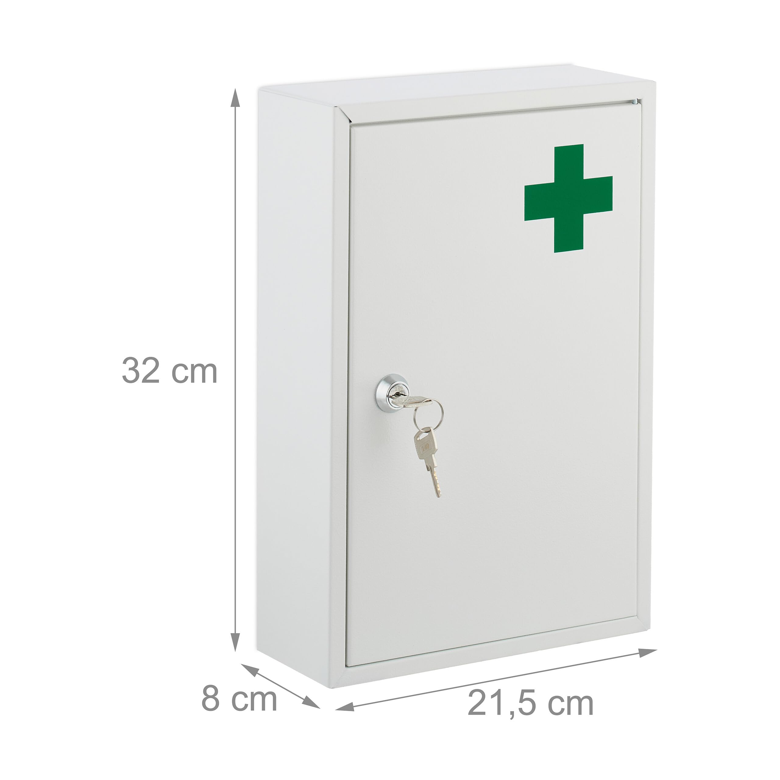 Relaxdays Medicine Cabinet, Lockable, 2 Levels, Steel, HxWxD: 32x21.5x8cm, for Medicine, Hanging, White - Image 3