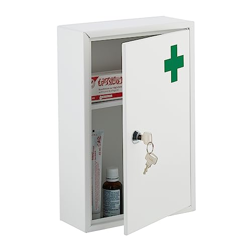 Relaxdays Medicine Cabinet, Lockable, 2 Levels, Steel, HxWxD: 32x21.5x8cm, for Medicine, Hanging, White - Image 6