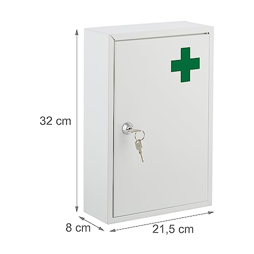 Relaxdays Medicine Cabinet, Lockable, 2 Levels, Steel, HxWxD: 32x21.5x8cm, for Medicine, Hanging, White - Image 8