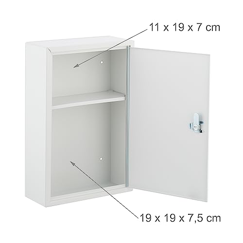 Relaxdays Medicine Cabinet, Lockable, 2 Levels, Steel, HxWxD: 32x21.5x8cm, for Medicine, Hanging, White - Image 10