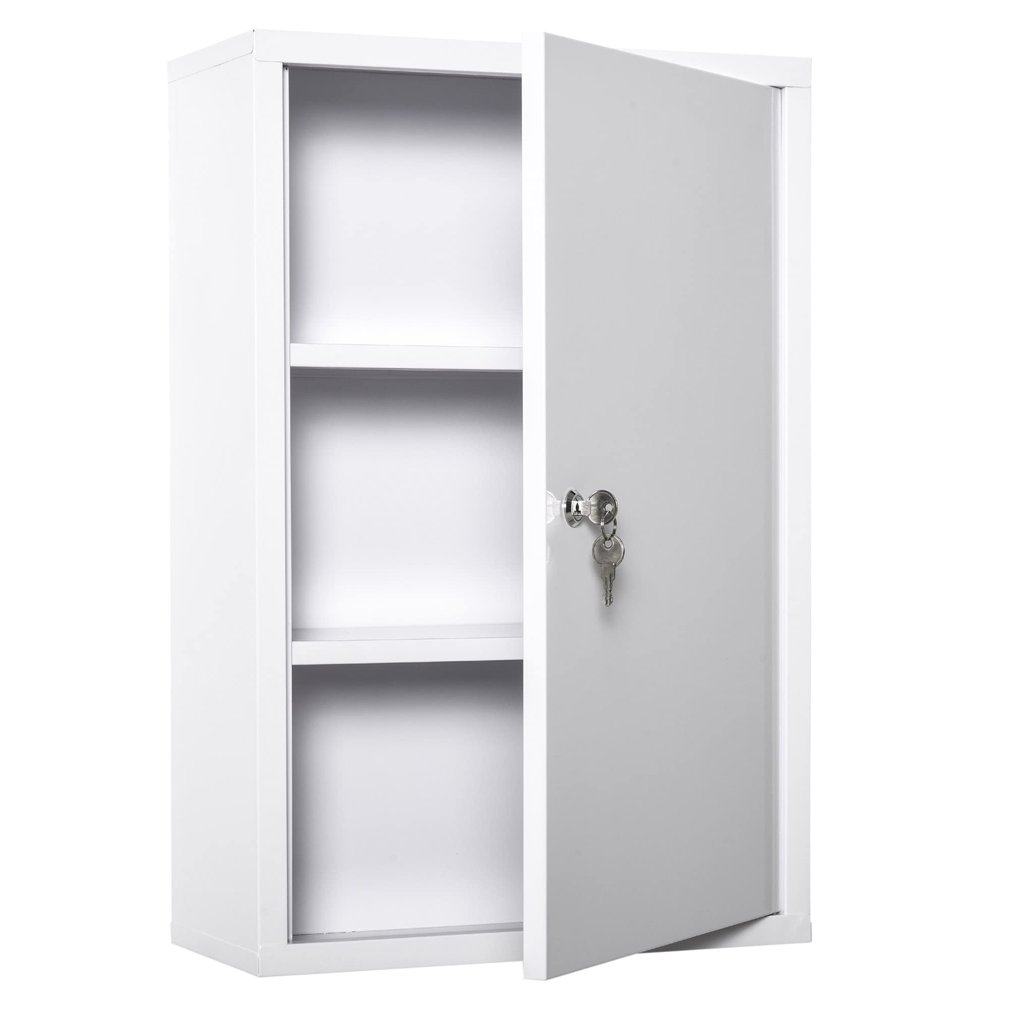 kleankin Medicine Cabinet 2 Shelves 3 Levels Lockable Dim. 40L x 18W x 60H cm 2 Keys Metal White - Image 1