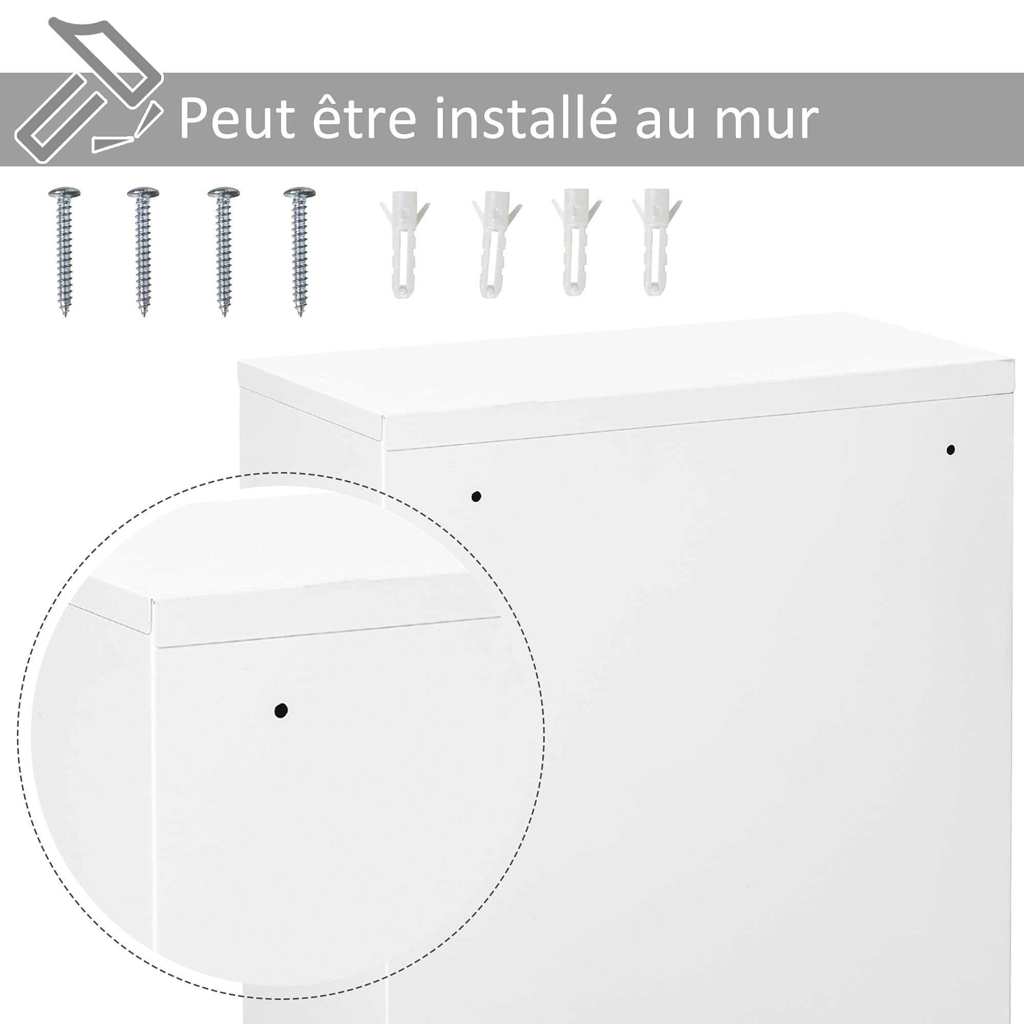 kleankin Medicine Cabinet 2 Shelves 3 Levels Lockable Dim. 40L x 18W x 60H cm 2 Keys Metal White - Image 3
