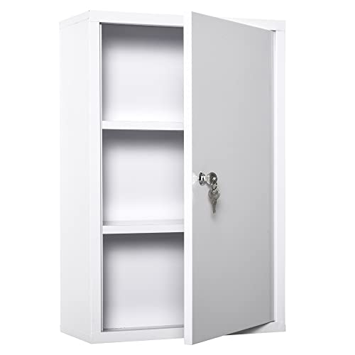kleankin Medicine Cabinet 2 Shelves 3 Levels Lockable Dim. 40L x 18W x 60H cm 2 Keys Metal White - Image 4