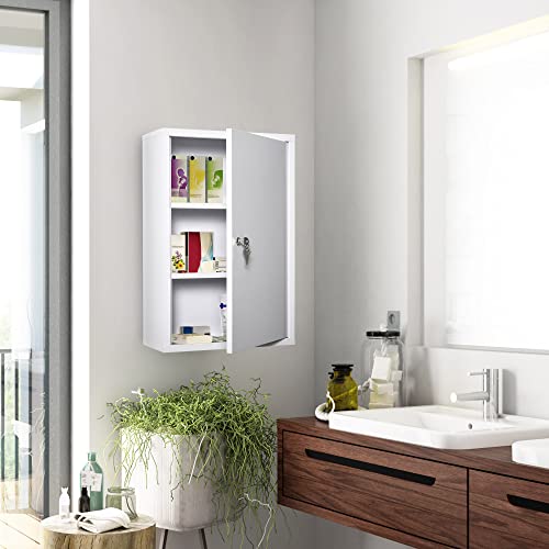 kleankin Medicine Cabinet 2 Shelves 3 Levels Lockable Dim. 40L x 18W x 60H cm 2 Keys Metal White - Image 5