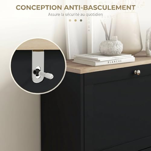 HOMCOM 12 Pairs Shoe Cabinet Narrow Modern Shoe Cabinet with 2 Folding Drawers and Adjustable Shelves for Hallway and Entryway, 60 x 23.5 x 80 cm, Black - Image 13