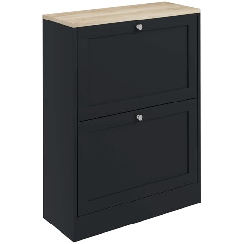 HOMCOM 12 Pairs Shoe Cabinet Narrow Modern Shoe Cabinet with 2 Folding Drawers and Adjustable Shelves for Hallway and Entryway, 60 x 23.5 x 80 cm, Black - Image 7