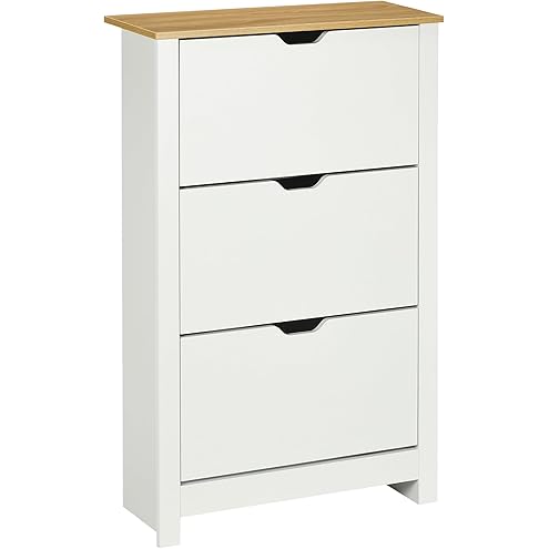 HOMCOM 18 Pairs Modern Narrow Shoe Cabinet with 3 Folding Drawers and Adjustable Shelves for Hallway and Entryway, 60 x 23.5 x 115 cm, Grey - Image 8