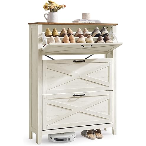 HOMCOM 18 Pairs Modern Narrow Shoe Cabinet with 3 Folding Drawers and Adjustable Shelves for Hallway and Entryway, 60 x 23.5 x 115 cm, Grey - Image 10