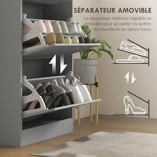 HOMCOM 18 Pairs Modern Narrow Shoe Cabinet with 3 Folding Drawers and Adjustable Shelves for Hallway and Entryway, 60 x 23.5 x 115 cm, Grey - Image 16