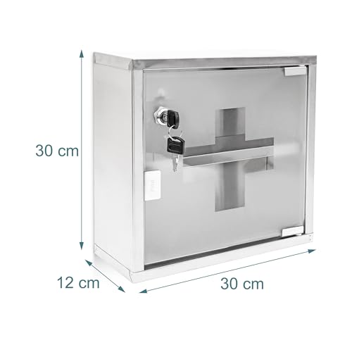 Relaxdays Emergency Medicine Cabinet Stainless Steel Glass Door Storage H x W x D: 30 x 30 12 cm Modern Remedies Bathroom Grey - Image 9