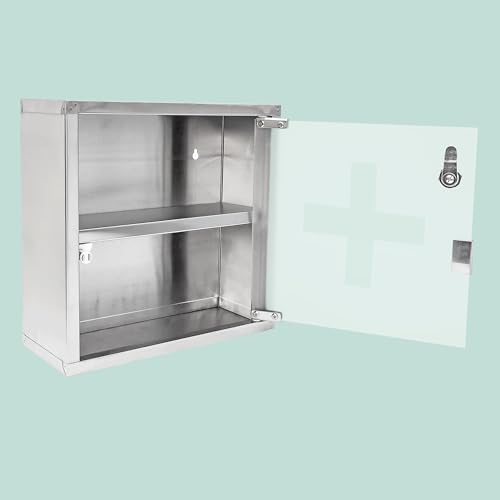 Relaxdays Emergency Medicine Cabinet Stainless Steel Glass Door Storage H x W x D: 30 x 30 12 cm Modern Remedies Bathroom Grey - Image 11