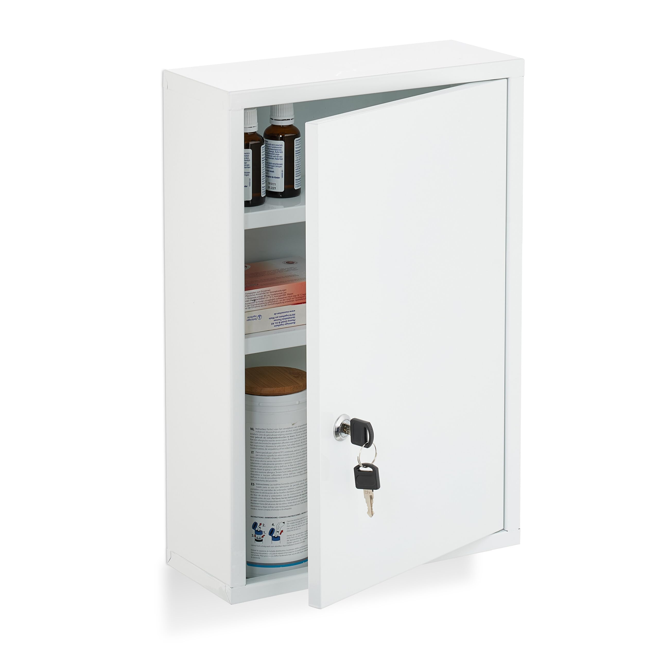 Relaxdays Medicine Cabinet, Wall Mounted, Steel, 3 Practical Compartments, H x W x D: 45 x 30 x 12 cm, White - Image 4