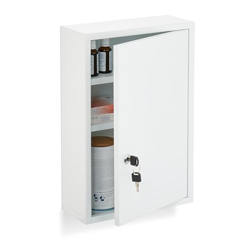 Relaxdays Medicine Cabinet, Wall Mounted, Steel, 3 Practical Compartments, H x W x D: 45 x 30 x 12 cm, White - Image 5
