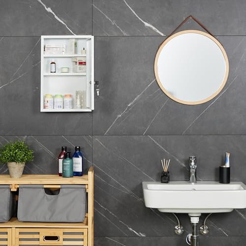 Relaxdays Medicine Cabinet, Wall Mounted, Steel, 3 Practical Compartments, H x W x D: 45 x 30 x 12 cm, White - Image 6