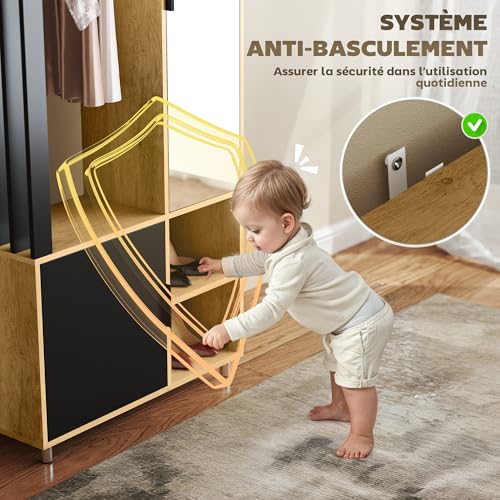 HOMCOM Modern Wardrobe Bedroom Closet Storage Cabinet with Mirror, Open Compartments, Cupboard and Hanging Rail, 80 x 30 x 170 cm, Natural Wood - Image 12