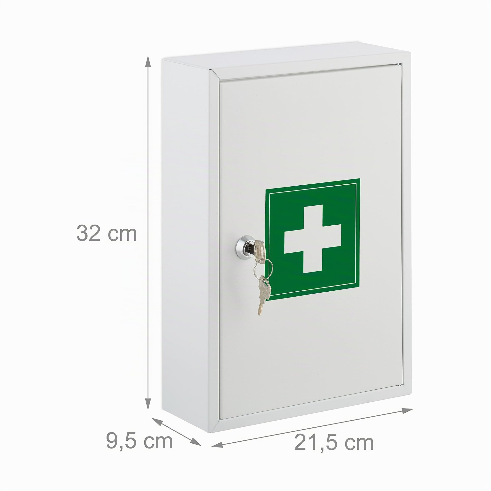Relaxdays Medicine Cabinet, Lockable, 2 Levels, Steel, HxWxD: 32x21.5x9.5cm, Medicine Storage, White - Green - Image 3