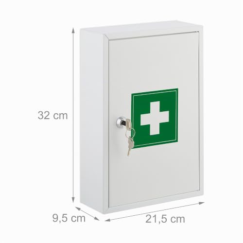Relaxdays Medicine Cabinet, Lockable, 2 Levels, Steel, HxWxD: 32x21.5x9.5cm, Medicine Storage, White - Green - Image 9