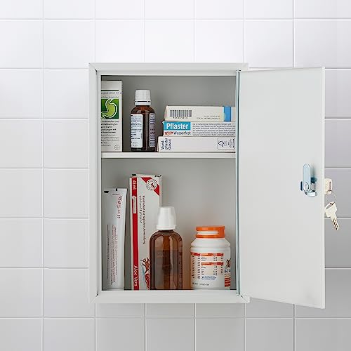 Relaxdays Medicine Cabinet, Lockable, 2 Levels, Steel, HxWxD: 32x21.5x9.5cm, Medicine Storage, White - Green - Image 12