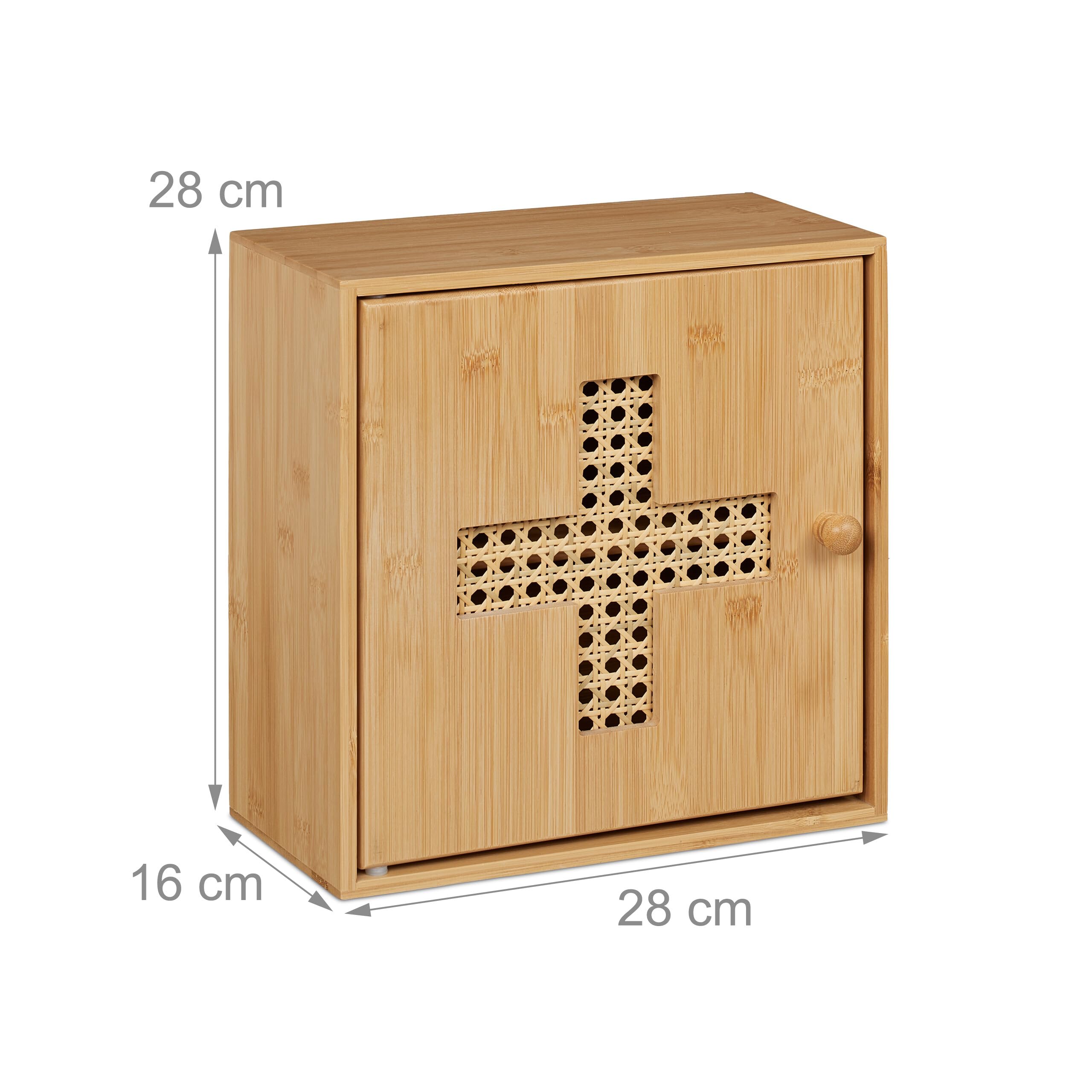 Relaxdays Medicine Cabinet with 2 Compartments, Decorative Cross, Height x Width x Depth: Approx. 28 x 28 x 16 cm, Natural - Image 3
